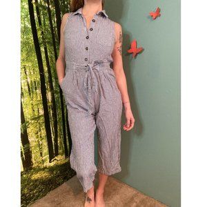 Japna Blue Pin-striped Sleeveless Jumpsuit